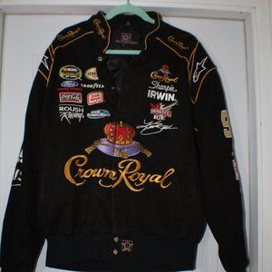 Vintage Nascar Crown Royal Racing Jacket, JH Design, Embroidered Patches SZ XL